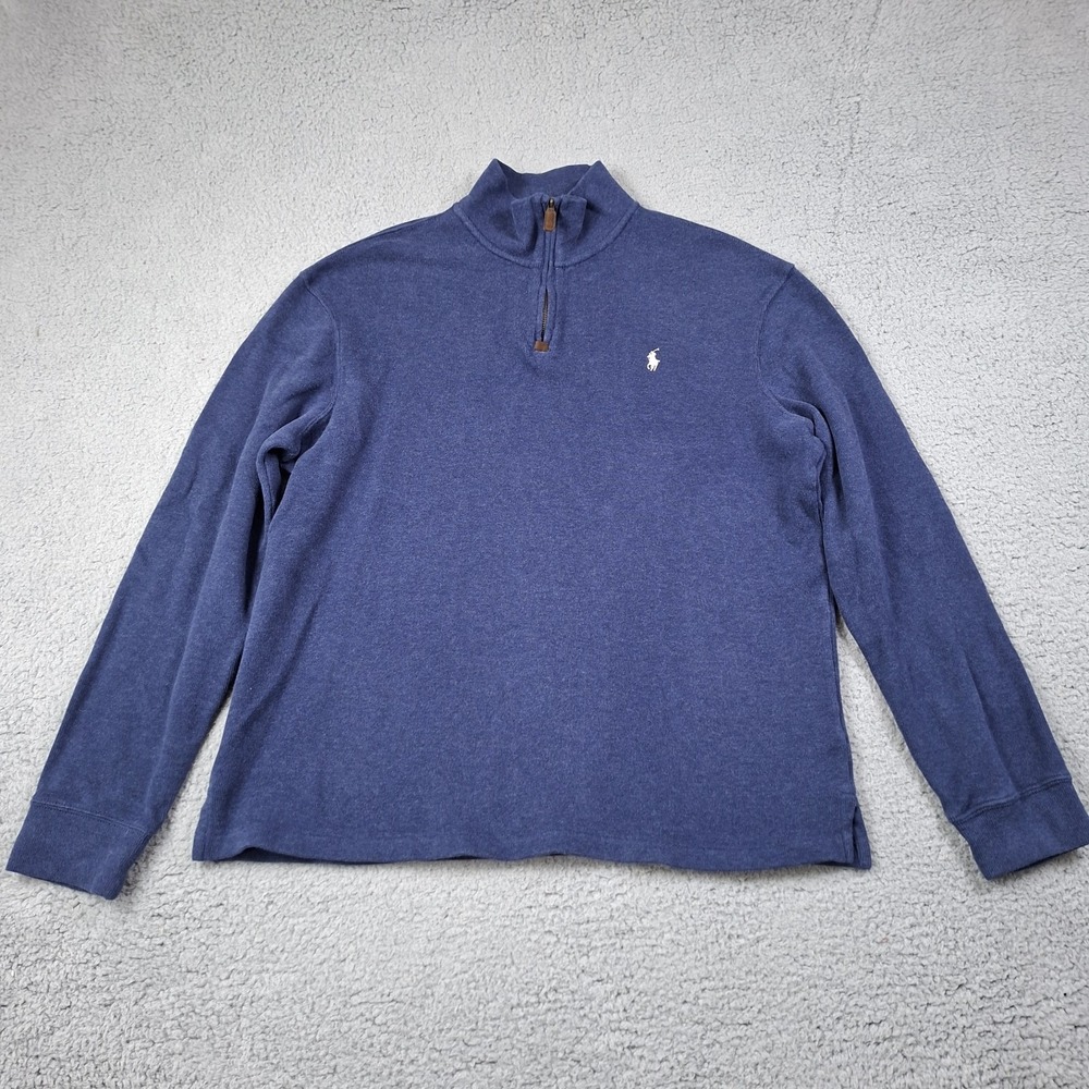 Polo Ralph Lauren L Estate Rib 1/4 Zip Heavy Sweater Blue White Pony Preppy